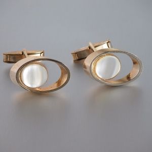 Vintage Mother of Pearl Jeweled Gold Tone Cufflink